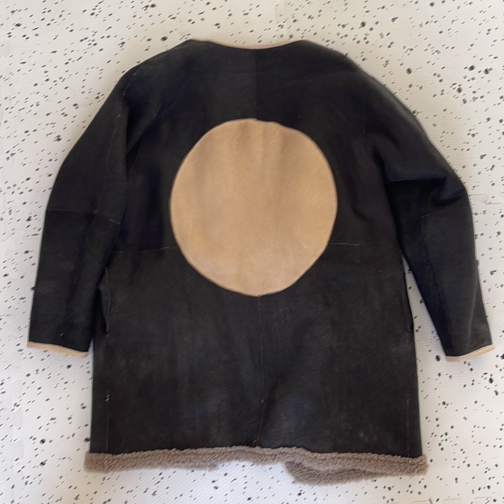 Cozy Oversized Sherpa Jacket with Cream Circle - Women's Leather Jackets - Picture 7 of 11